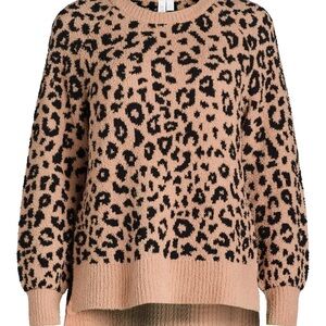 Leopard Print Crewneck Sweater in Blush and Black